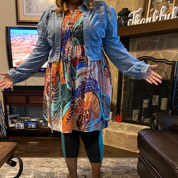 Denim Ruched Button-Up Jacket - Picture 2 of 4